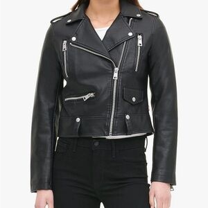 Levi's Black Faux Leather Motorcycle Jacket, Size M
